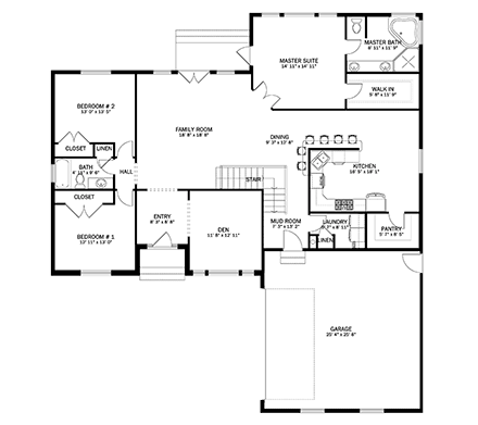 Ranch, Traditional House Plan 83677 with 3 Beds, 2 Baths, 2 Car Garage First Level Plan