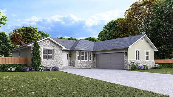 Ranch, Traditional House Plan 83677 with 3 Beds, 2 Baths, 2 Car Garage Elevation