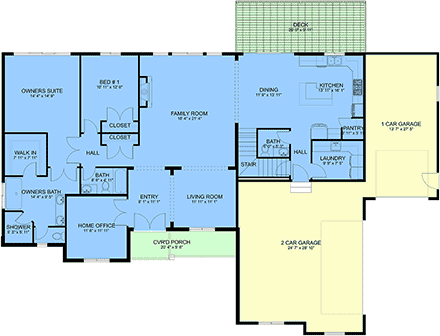 New American, Traditional House Plan 83683 with 5 Beds, 4 Baths, 3 Car Garage First Level Plan