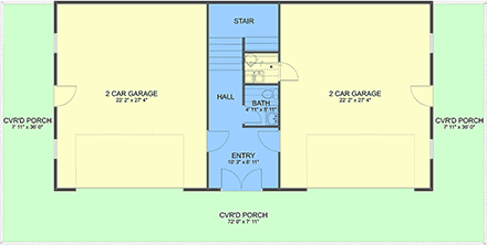 Country, Farmhouse Garage-Living Plan 83684 with 1 Beds, 2 Baths, 4 Car Garage First Level Plan