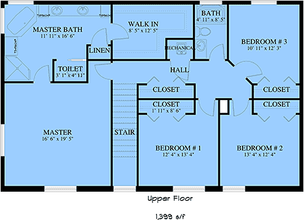 Colonial, Country, Traditional House Plan 83696 with 4 Beds, 3 Baths, 2 Car Garage Second Level Plan
