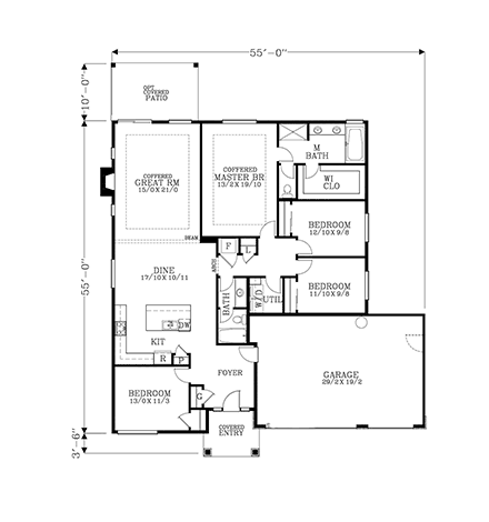 Prairie, Ranch, Southwest House Plan 83700 with 4 Beds, 2 Baths, 2 Car Garage First Level Plan