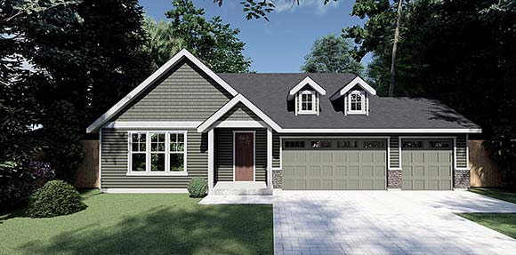 Bungalow, Cottage, Country, Craftsman, Ranch House Plan 83701 with 4 Beds, 2 Baths, 3 Car Garage Elevation