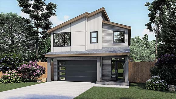 Contemporary, European, Narrow Lot, Southwest House Plan 83705 with 4 Beds, 3 Baths, 2 Car Garage Elevation