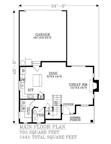 Cape Cod, Coastal, Cottage, Country, Craftsman, Farmhouse, Narrow Lot, Traditional House Plan 83706 with 3 Beds, 3 Baths, 2 Car Garage First Level Plan