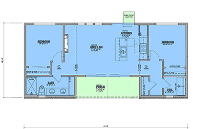 Contemporary House Plan 83716 with 2 Beds, 1 Baths First Level Plan