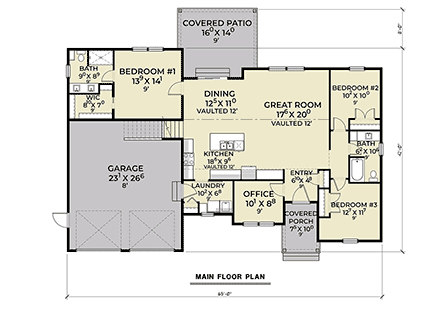 Cottage, Craftsman, Farmhouse, Traditional House Plan 83800 with 3 Beds, 2 Baths, 2 Car Garage First Level Plan