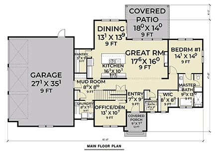 Colonial, European, Tudor House Plan 83803 with 4 Beds, 3 Baths, 3 Car Garage First Level Plan