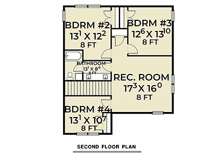 Colonial, European, Tudor House Plan 83803 with 4 Beds, 3 Baths, 3 Car Garage Second Level Plan