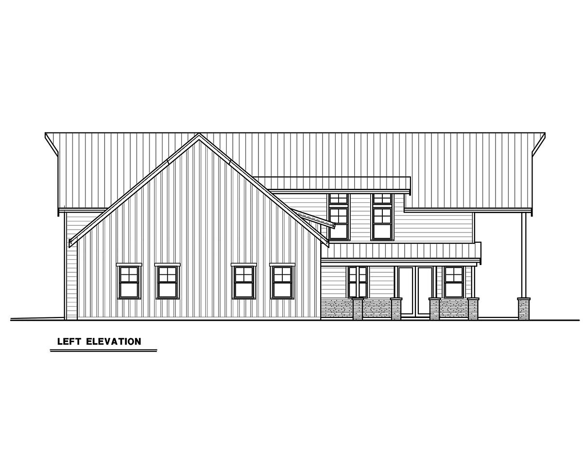 Barndominium, Country, Craftsman, Farmhouse Plan with 1580 Sq. Ft., 2 Bedrooms, 3 Bathrooms, 4 Car Garage Picture 3