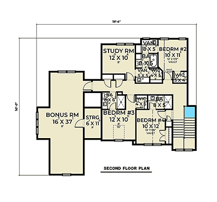 Country, Craftsman, Farmhouse, New American House Plan 83808 with 4 Beds, 5 Baths, 3 Car Garage Second Level Plan
