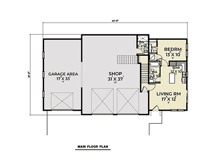 Country, Craftsman, Farmhouse Garage-Living Plan 83811 with 1 Beds, 2 Baths, 3 Car Garage First Level Plan