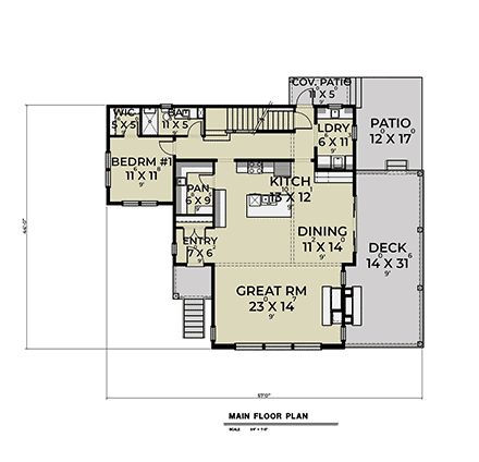Contemporary, Modern House Plan 83815 with 3 Beds, 3 Baths, 2 Car Garage First Level Plan
