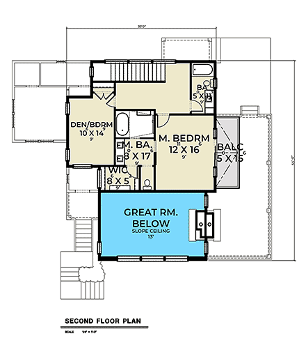 Contemporary, Modern House Plan 83815 with 3 Beds, 3 Baths, 2 Car Garage Second Level Plan