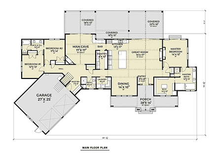 Craftsman, Farmhouse, Traditional House Plan 83818 with 3 Beds, 3 Baths, 2 Car Garage First Level Plan