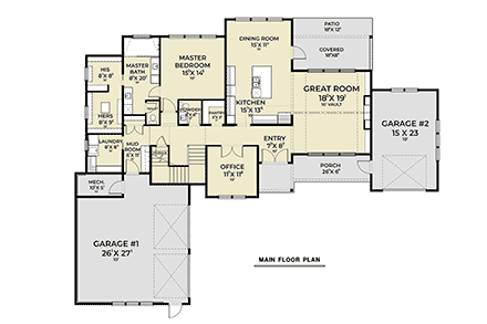 Contemporary, Farmhouse, New American House Plan 83822 with 4 Beds, 4 Baths, 3 Car Garage First Level Plan