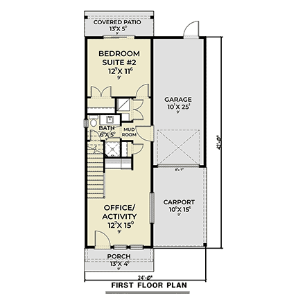 Contemporary, Modern, Narrow Lot House Plan 83829 with 2 Beds, 3 Baths, 1 Car Garage First Level Plan
