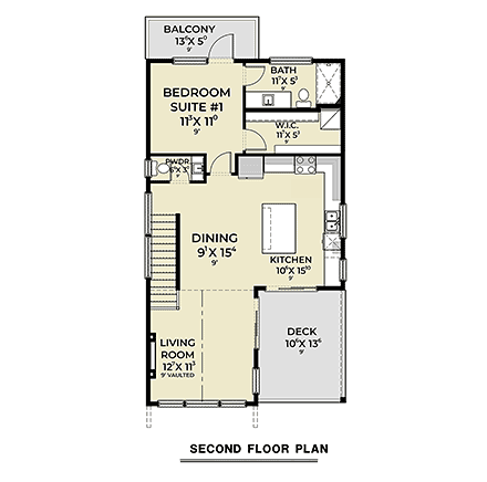 Contemporary, Modern, Narrow Lot House Plan 83829 with 2 Beds, 3 Baths, 1 Car Garage Second Level Plan