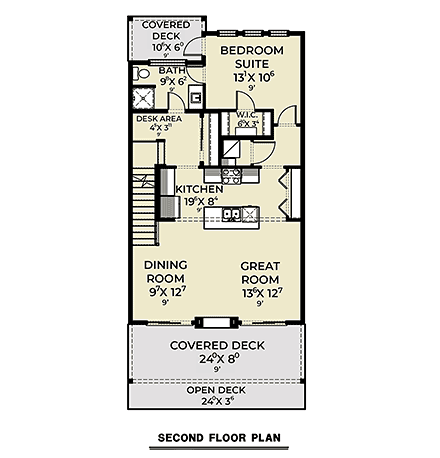 Contemporary House Plan 83833 with 2 Beds, 2 Baths, 1 Car Garage Second Level Plan