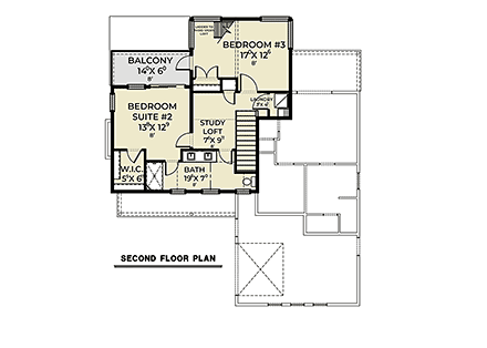 Contemporary, Farmhouse House Plan 83834 with 3 Beds, 3 Baths, 1 Car Garage Second Level Plan