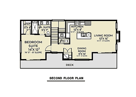 Contemporary House Plan 83837 with 2 Beds, 3 Baths, 2 Car Garage Second Level Plan