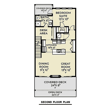 Contemporary, Modern House Plan 83838 with 3 Beds, 2 Baths, 1 Car Garage Second Level Plan