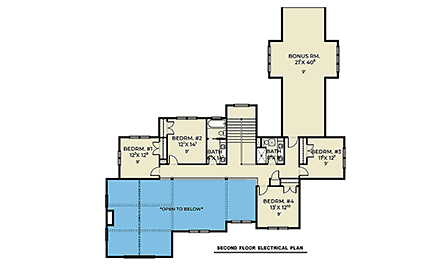 Country, Craftsman, Farmhouse, Southern House Plan 83840 with 5 Beds, 4 Baths, 4 Car Garage Second Level Plan