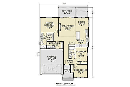 Contemporary, Farmhouse, Ranch, Traditional House Plan 83841 with 3 Beds, 2 Baths, 2 Car Garage First Level Plan