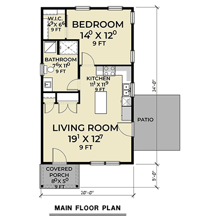 Cabin, Country, Farmhouse House Plan 83848 with 1 Beds, 1 Baths First Level Plan