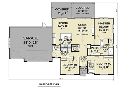 European, Farmhouse, Ranch, Traditional House Plan 83849 with 3 Beds, 3 Baths, 3 Car Garage First Level Plan