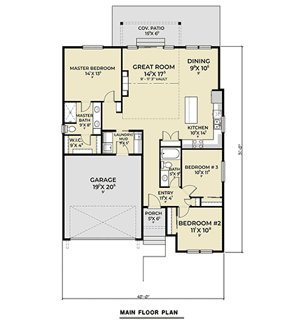 Craftsman, New American House Plan 83850 with 3 Beds, 2 Baths, 2 Car Garage First Level Plan