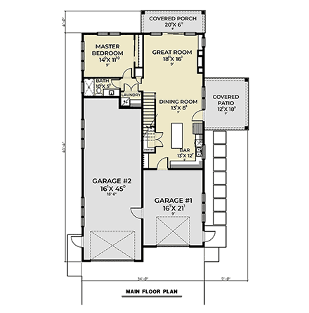 Craftsman, Tudor Garage-Living Plan 83852 with 2 Beds, 2 Baths, 2 Car Garage First Level Plan