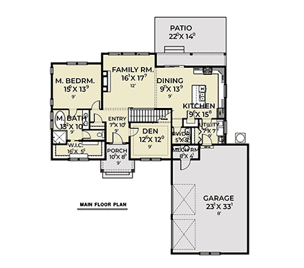 Country, Craftsman, New American, Traditional House Plan 83855 with 3 Beds, 3 Baths, 2 Car Garage First Level Plan