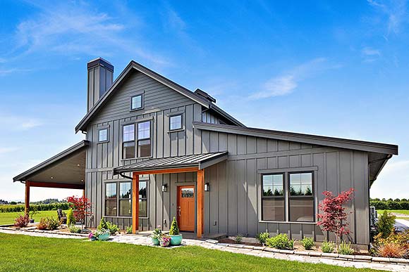 Barndominium, Country, Farmhouse House Plan 83859 with 1 Beds, 2 Baths, 4 Car Garage Elevation