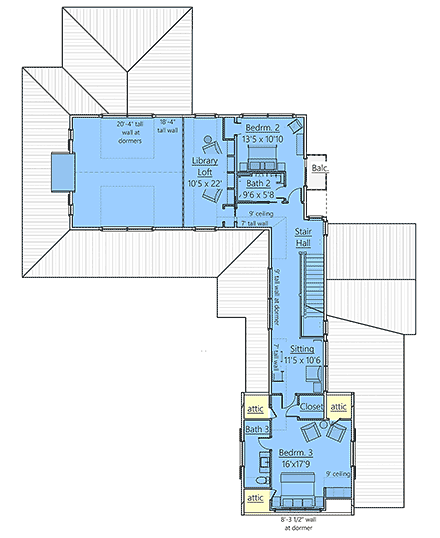 Country, Farmhouse, Southern House Plan 83900 with 3 Beds, 4 Baths, 2 Car Garage Second Level Plan