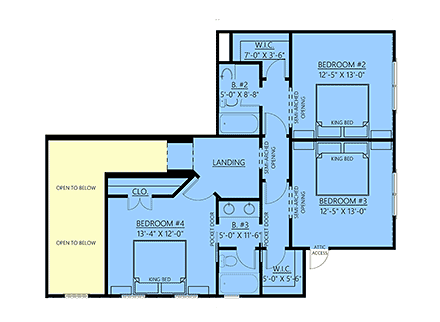 Country, Craftsman, Farmhouse House Plan 83903 with 4 Beds, 4 Baths, 2 Car Garage Second Level Plan