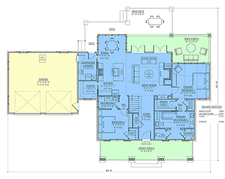 Cottage, Craftsman, Farmhouse, Southern House Plan 83906 with 4 Beds, 4 Baths, 2 Car Garage First Level Plan