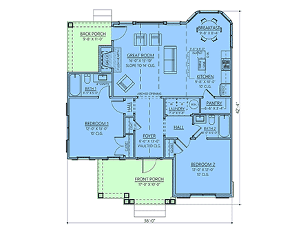 Cottage, Craftsman, Traditional House Plan 83908 with 2 Beds, 2 Baths First Level Plan
