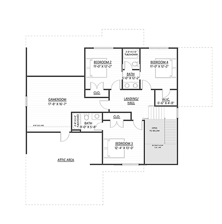 Craftsman, Farmhouse, Traditional House Plan 83918 with 4 Beds, 4 Baths, 2 Car Garage Second Level Plan