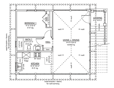 Coastal, Craftsman Garage-Living Plan 83919 with 1 Beds, 1 Baths, 2 Car Garage Second Level Plan