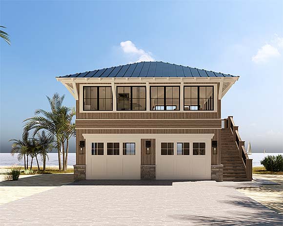 Coastal, Craftsman Garage-Living Plan 83919 with 1 Beds, 1 Baths, 2 Car Garage Elevation