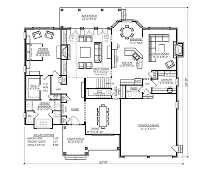 Craftsman, Farmhouse, Southern House Plan 83920 with 4 Beds, 4 Baths, 2 Car Garage First Level Plan