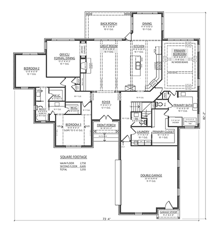 European, French Country House Plan 83922 with 4 Beds, 3 Baths, 2 Car Garage First Level Plan