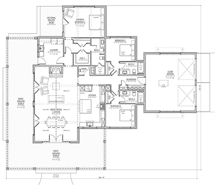 Contemporary, Country, Farmhouse, Southern House Plan 83926 with 3 Beds, 4 Baths, 2 Car Garage First Level Plan