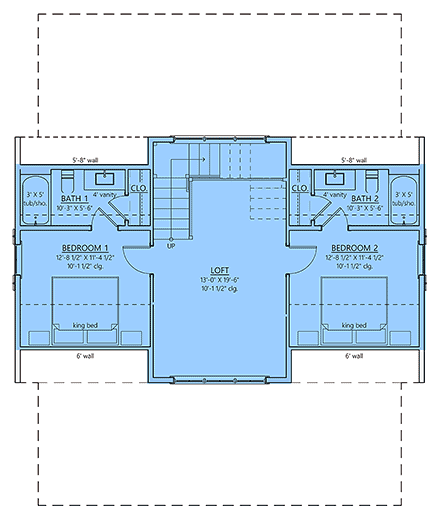 Cottage, Craftsman, Farmhouse House Plan 83927 with 2 Beds, 2 Baths, 2 Car Garage Second Level Plan