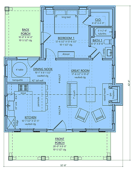 Cottage, Farmhouse House Plan 83928 with 1 Beds, 1 Baths First Level Plan