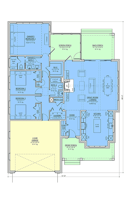 Country, Craftsman, Farmhouse House Plan 83931 with 3 Beds, 2 Baths, 2 Car Garage First Level Plan
