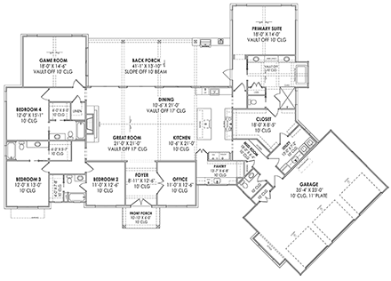 Barndominium, Farmhouse, Modern House Plan 84101 with 4 Beds, 5 Baths, 3 Car Garage First Level Plan