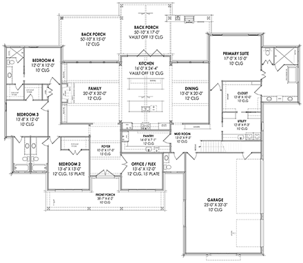 Country, Farmhouse House Plan 84102 with 4 Beds, 5 Baths, 3 Car Garage First Level Plan