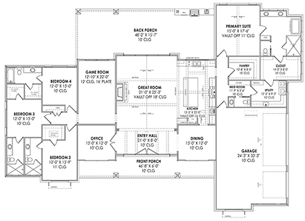 Country, Craftsman, Farmhouse House Plan 84103 with 4 Beds, 5 Baths, 3 Car Garage First Level Plan